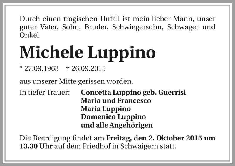 Traueranzeigen von Michele Luppino www.trauerundgedenken.de