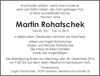 Traueranzeige von Martin Rohatschek 