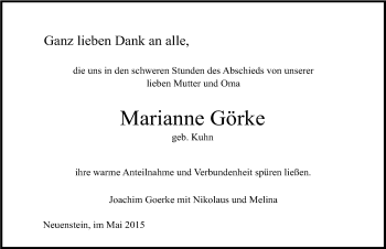 Traueranzeige von Marianne Görke 