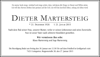 Traueranzeige von Dieter Martersteig 