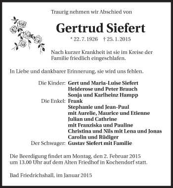 Traueranzeige von Gertrud Siefert 