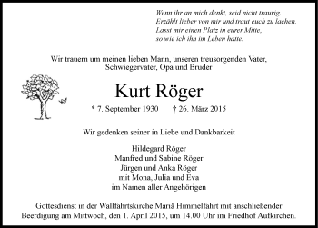 Traueranzeige von Kurt Röger 