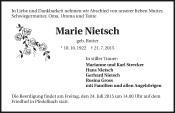 Traueranzeige von Marie Nietsch 