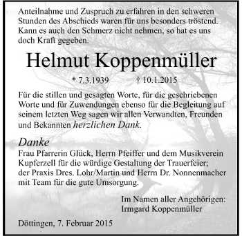 Traueranzeige von Helmut Koppenmüller 