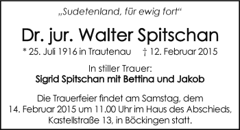 Traueranzeige von Walter Spitschan 