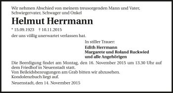 Traueranzeige von Helmut Herrmann 