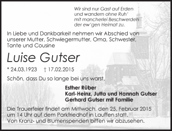 Traueranzeige von Luise Gutser 