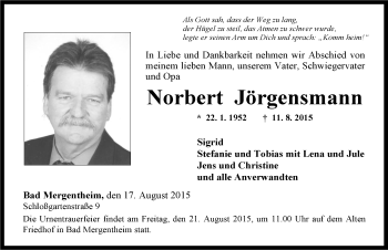 Traueranzeige von Norbert Jörgensmann 