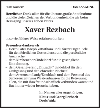 Traueranzeige von Xaver Rezbach 