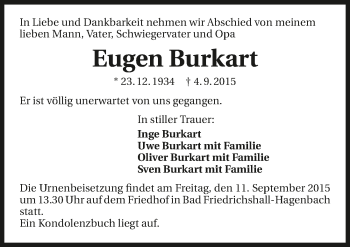 Traueranzeige von Eugen Burkart 