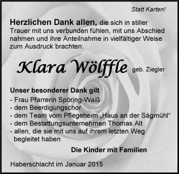 Traueranzeige von Klara Wölffle 