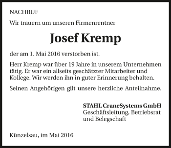 Traueranzeige von Josef Kremp 