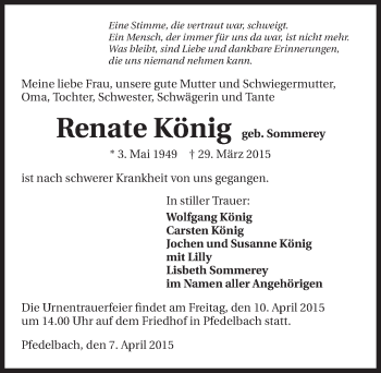 Traueranzeige von Renate König 