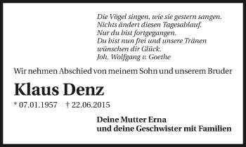 Traueranzeige von Klaus Denz 