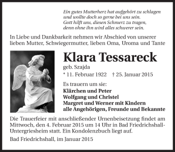 Traueranzeige von Klara Tessareck 