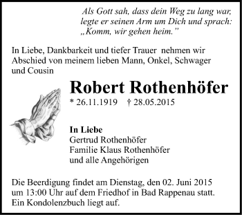 Traueranzeige von Robert Rothenhöfer 