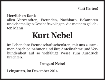 Traueranzeige von Kurt Nebel 