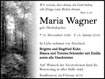 Traueranzeige von Maria Wagner 
