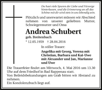 Traueranzeige von Andrea Schubert 