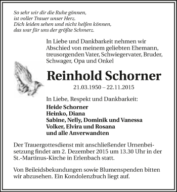 Traueranzeige von Reinhold Schorner 