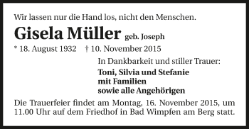 Traueranzeige von Gisela Müller 