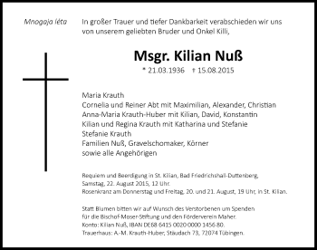 Traueranzeige von Kilian Nuß 