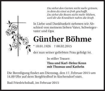 Traueranzeige von Günther Böhme 