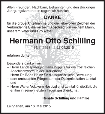 Traueranzeige von Hermann Otto Schilling 