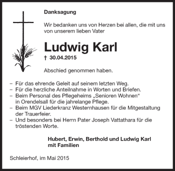 Traueranzeige von Ludwig Karl 
