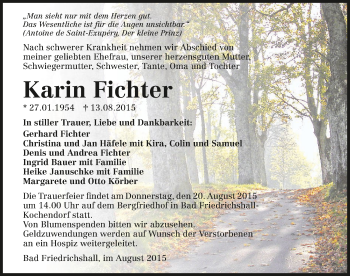 Traueranzeige von Karin Fichter 