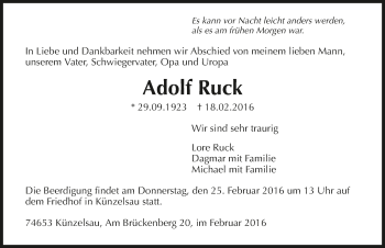 Traueranzeige von Adolf Ruck 