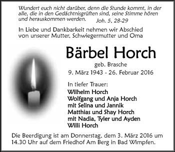 Traueranzeige von Bärbel Horch 