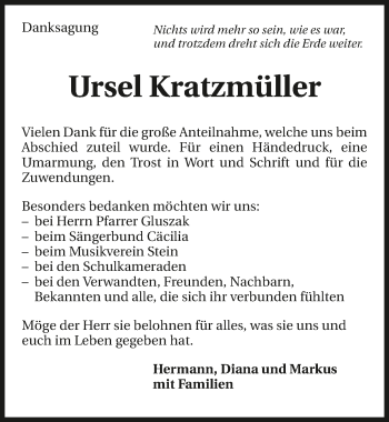 Traueranzeige von Ursel Kratzmüller 