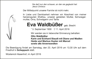 Traueranzeige von Eva Waldbüßer 