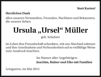 Traueranzeige von Ursula Müller 