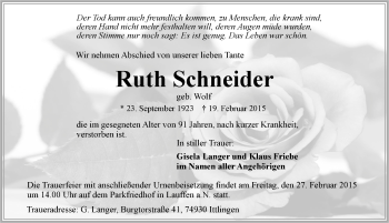 Traueranzeige von Ruth Schneider 