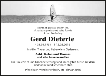 Traueranzeige von Gerd Dieterle 