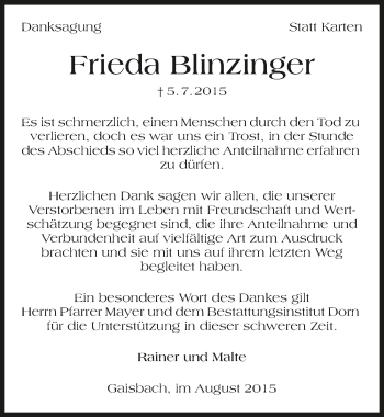 Traueranzeige von Frieda Blinzinger 