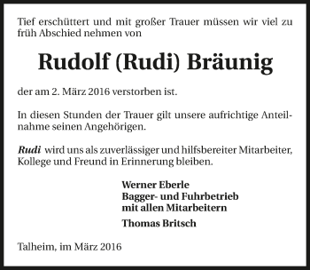 Traueranzeige von Rudolf Bräunig 