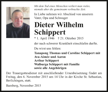 Traueranzeige von Dieter Wilhelm Schippert 