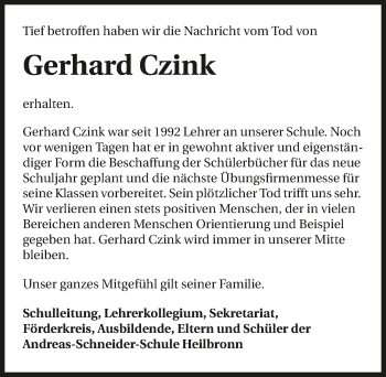 Traueranzeige von Gerhard Czink 