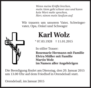 Traueranzeige von Karl Wolz 