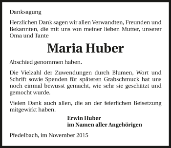 Traueranzeige von Maria Huber 