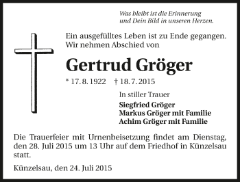 Traueranzeige von Gertrud Gröger 