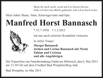 Traueranzeige von Manfred Horst Bannasch 