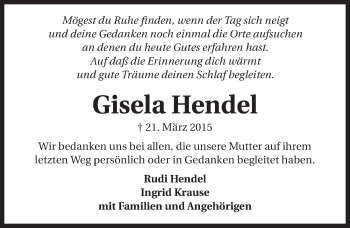 Traueranzeige von Gisela Hendel 