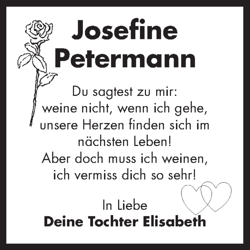  Traueranzeige für Josefine Petermann vom 06.03.2015 aus 