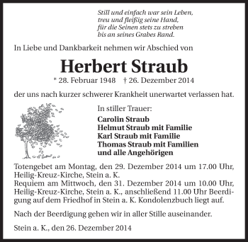 Traueranzeige von Herbert Straub 