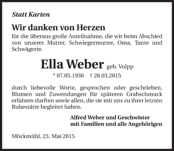 Traueranzeige von Ella Weber 