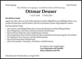 Traueranzeige von Ottmar Deuser 